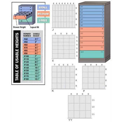 Lyon Workspace Products Eye-Level High Standard Cabinet with 13 Drawers: 30" W x 28 1/4" D x 59 1/4" H