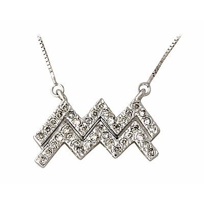 Szul Jewelry 14K White Gold Round Cut Diamond Aquarius Zodiac Pendant