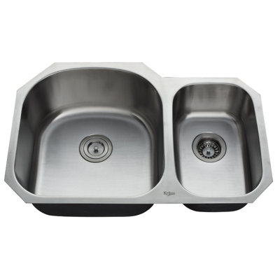 Kraus 32" Undermount 70/30 Double Bowl Kitchen Sink with 14.9" Faucet and Soap Dispenser