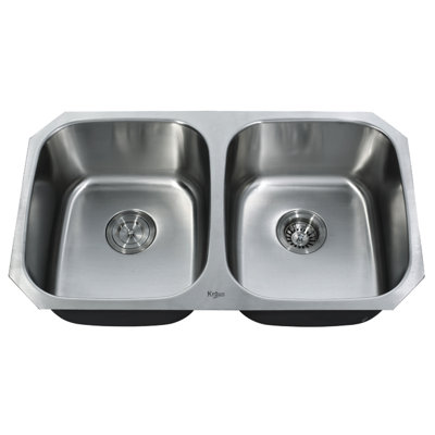 Kraus 32" Undermount 50/50 Double Bowl Kitchen Sink with 18.5" Faucet and Soap Dispenser