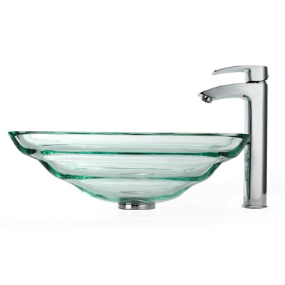 Kraus Oceania Glass Vessel Sink and Visio Bathroom Faucet in Chrome
