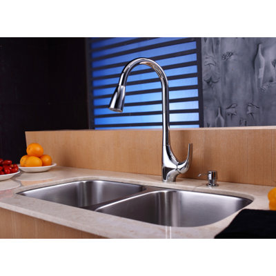 Kraus 32" Undermount 50/50 Double Bowl Kitchen Sink with 18.5" Faucet and Soap Dispenser