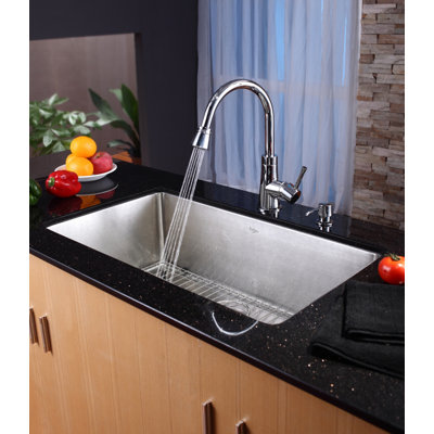 Kraus 32" Undermount Single Bowl Kitchen Sink with 14.9" Faucet and Soap Dispenser