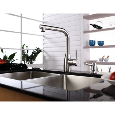 Kraus 33" Undermount 50/50 Double Bowl Kitchen Sink with 13.4" Faucet and Soap Dispenser