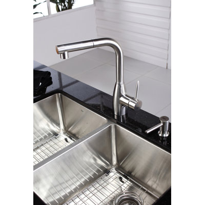 Kraus 33" Undermount 50/50 Double Bowl Kitchen Sink with 13.4" Faucet and Soap Dispenser
