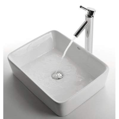 Kraus Ceramic 5" x 15" Rectangular Sink in White with Sheven Single Lever Faucet