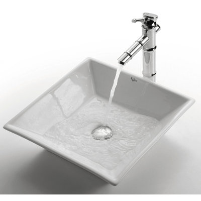 Kraus 16.5" Ceramic Square Vessel Sink in White