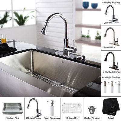Kraus Farmhouse 33" Kitchen Sink with Faucet and Soap Dispenser