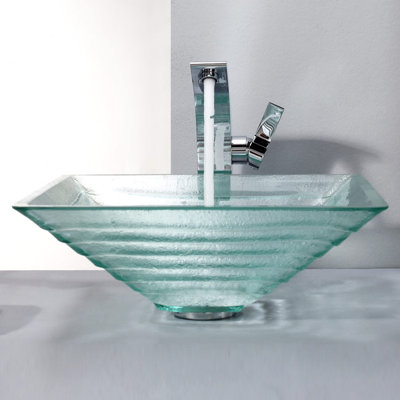 Kraus Clear Alexandrite Glass Vessel Sink and Single Hole Faucet with Single Handle