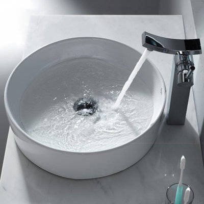 Kraus Combos Round Ceramic Sink and Single Hole Faucet with Single Hande