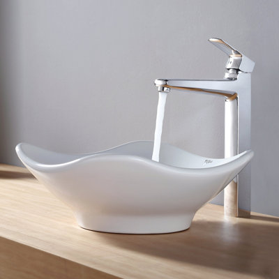 Kraus White Tulip Ceramic Sink and Virtus Faucet