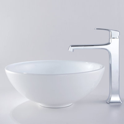 Kraus 18.5" White Round Ceramic Sink and Decorum Faucet