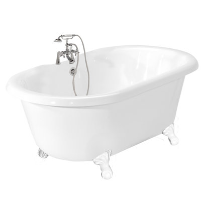 American Bath Factory Celine AcraStone Double Ended Champagne Massage Bath Tub Faucet Package 1 in White