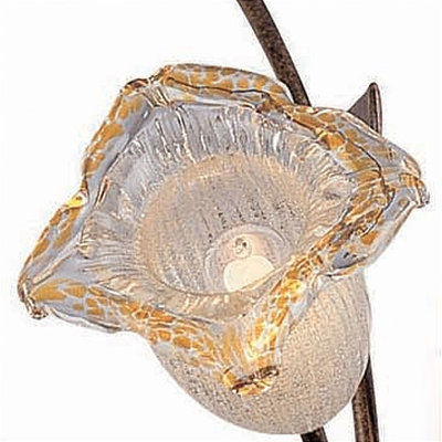 Lite Source Six Light Floor Lamp in Aged Gold with Flowered Amber Glass