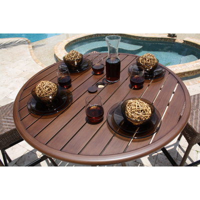 Hospitality Rattan Outdoor Slatted Aluminum Round Pub Bar Table