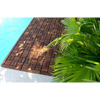 Infinita Corporation Le Click Flex Teak Interlocking Decking Tiles in Oiled Finish (Set of 10)