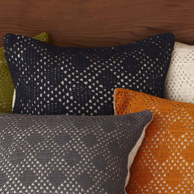 Coyuchi Diamond Crochet Linen Decorative Pillow