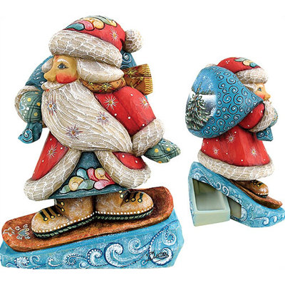 G Debrekht Hand-Crafted Downslope Snowboard Santa Statue