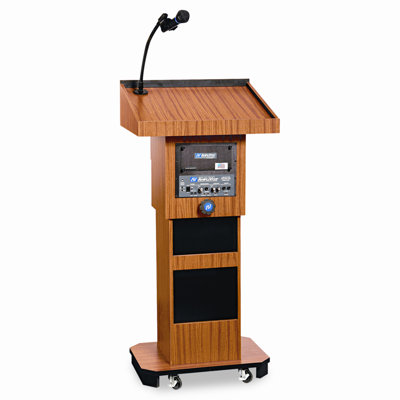 AmpliVox Sound Systems Executive Adjustable Sound Lectern, Column, 24w x 17-1/2d x 36-44h, Medium Oak                                               