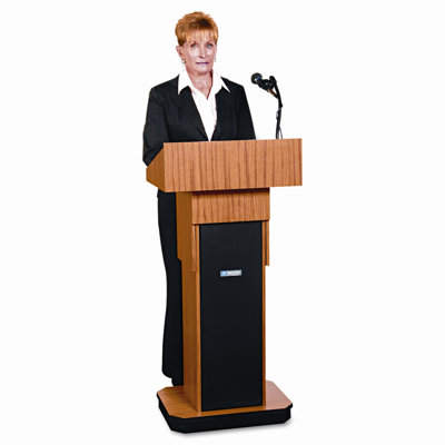 AmpliVox Sound Systems Executive Adjustable Sound Lectern, Column, 24w x 17-1/2d x 36-44h, Medium Oak                                               