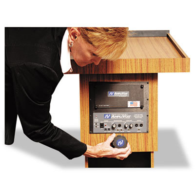 AmpliVox Sound Systems Executive Adjustable Sound Lectern, Column, 24w x 17-1/2d x 36-44h, Medium Oak                                               