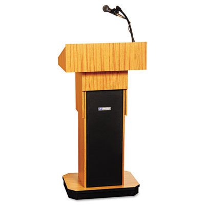 AmpliVox Sound Systems Executive Adjustable Sound Lectern, Column, 24w x 17-1/2d x 36-44h, Medium Oak                                               
