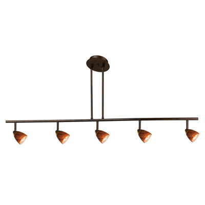 Serpentine Five Light Track Light with Amber Swirl Glass in Rust