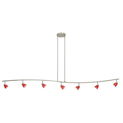 Serpentine Seven Light Track Light with White Glass in Brushed Steel