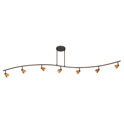 Serpentine Seven Light Track Light with Brown Spot Glass in Rust