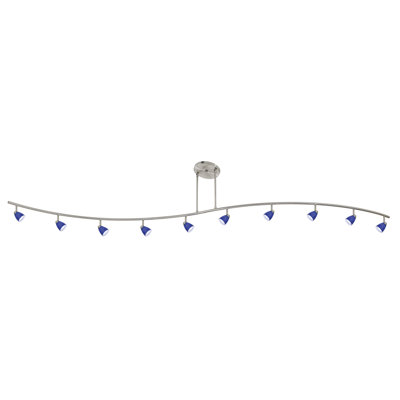 Serpentine Ten Light Track Light with Blue Glass in Brushed Steel