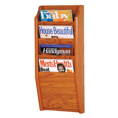 Wooden Mallet Four Pocket Wall Mount Magazine Rack