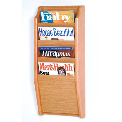 Wooden Mallet Four Pocket Wall Mount Magazine Rack