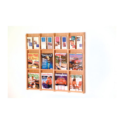 Wooden Mallet Twelve Magazine and 24 Brochure Oak and Acrylic Wall Display with Optional Floor Stand