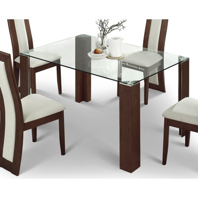Julian Bowen Mistral 4 Chair Glass Dining Set with Walnut