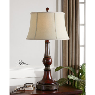 Bevin Table Lamp in Heavily Distressed Charcoal Gray and Dark Mahogany