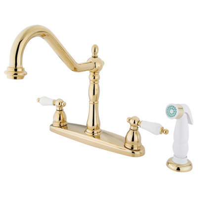 Elements of Design Heritage Double Handle Centerset Kitchen Faucet with Porcelain Lever Handles
