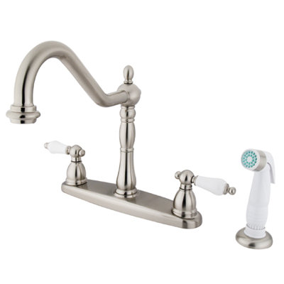 Elements of Design Heritage Double Handle Centerset Kitchen Faucet with Porcelain Lever Handles