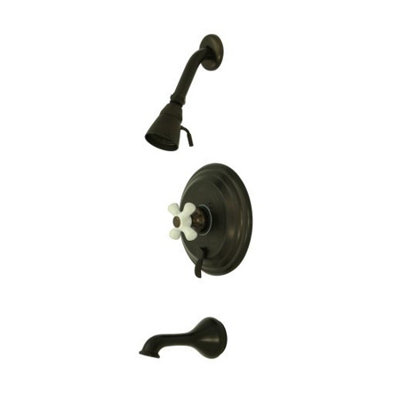 Elements of Design Heritage Thermostatic  Pressure Balanced Tub and Shower Faucet with Porcelain Cross Handles
