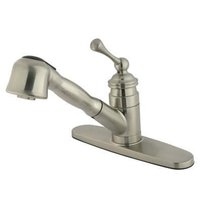 Elements of Design Vintage Single Handle Centerset Kitchen Faucet with Buckingham Lever Handles and Pull Out Spray