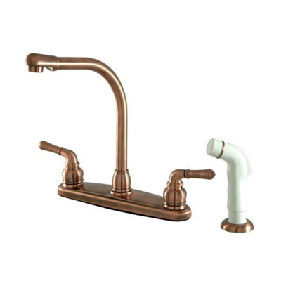 Elements of Design Magellan Double Handle Centerset Kitchen Faucet with Modern Lever Handles and White Side Spray