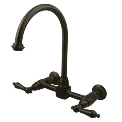 Elements of Design Heritage Double Handle Wall Mount Bridge Kitchen Faucet with Metal Lever Handles