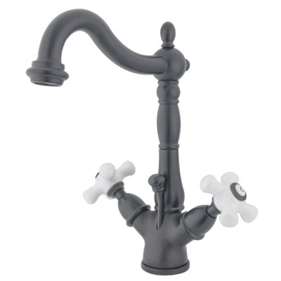 Elements of Design Heritage Single Hole Bathroom Faucet with Double Porcelain Cross Handles