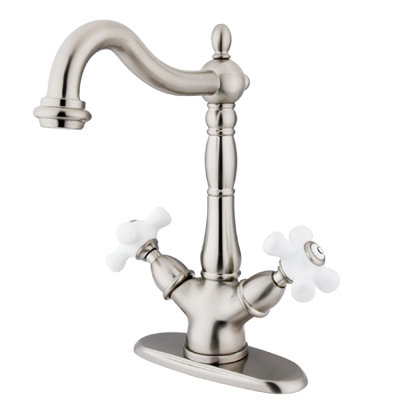 Elements of Design Heritage Single Hole Sink Faucet with Double Porcelain Cross Handles