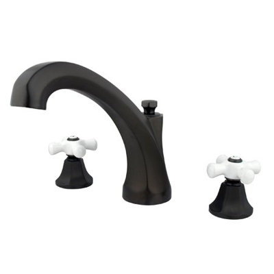 Elements of Design Metropolitan Double Handle Deck Mount Roman Tub Faucet Trim Porcelain Cross Handle