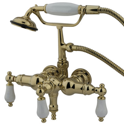 Elements of Design Vintage Three Handle Wall Mount Clawfoot Tub Faucet with Handshower