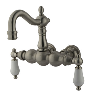 Elements of Design Hot Springs Double Handle Wall Mount Clawfoot Tub Faucet Trim Porcelain Lever Handle