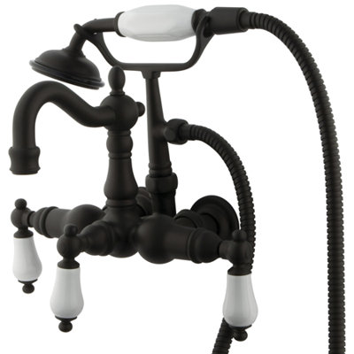 Elements of Design Hot Springs Three Handle Wall Mount Clawfoot Tub Faucet with Hand Shower