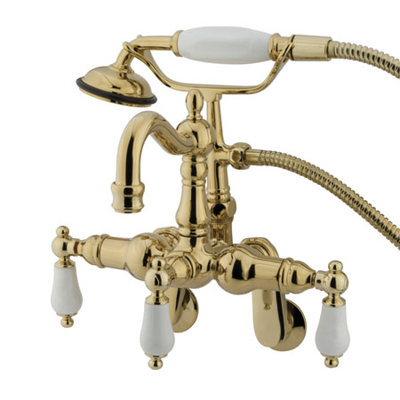 Elements of Design Hot Springs Three Handle Wall Mount Clawfoot Tub Faucet with Handshower
