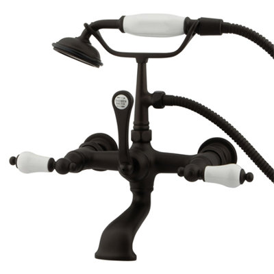 Elements of Design Hot Springs Double Handle Wall Mount Clawfoot Tub Faucet with Handshower