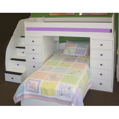 Berg Furniture Sierra Twin Space Saver L-Shaped Bunk Bed with Stairs and Storage (Twin over Twin)